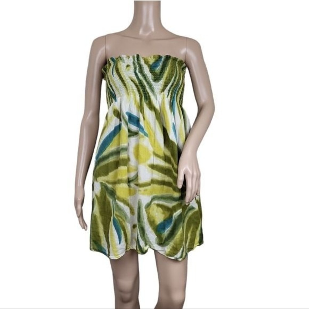 Planet Gold Palm Sleeveless Ruched Bubble Dress